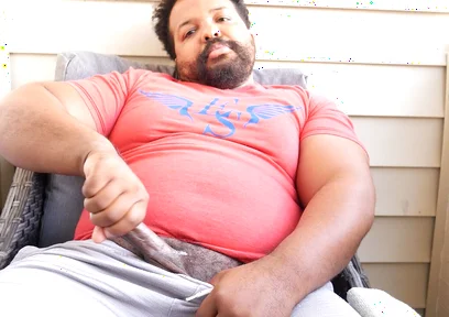 Stepdaddy Bear Beats His Hot Cock in Public and Busts in Bedroom