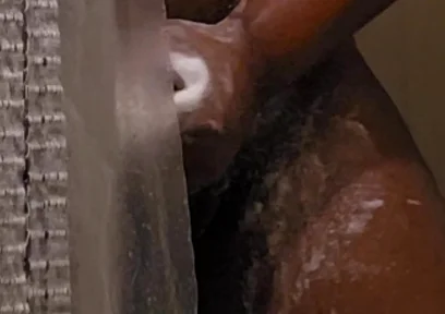 Peeking on Black Step Dad Jerking off in the Shower