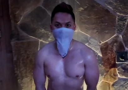 Naked Asian Muscle Hunk Dawn Outdoor Shower Flex - Thick Biceps, 6-pack Abs, V-taper Back & Big Cumshot