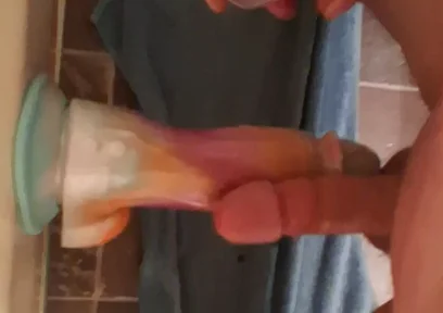 Rubbing Cocks with Huge Vibrating Dildo