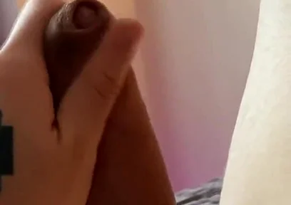 Jerking My Unshaved Cock on the Bed at Night with Beautiful Lighting