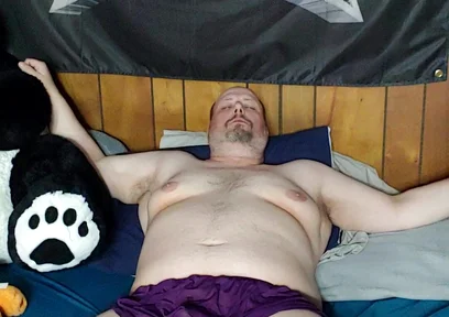 Chubby Guy Jerks off Wearing Women's Lingerie