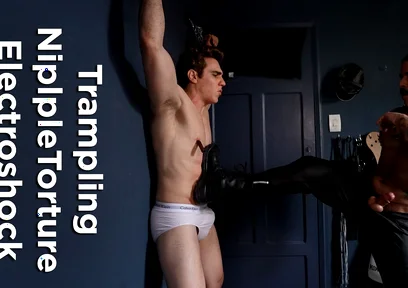 BDSM Leather Session - Trampling CBT and Nipple Play