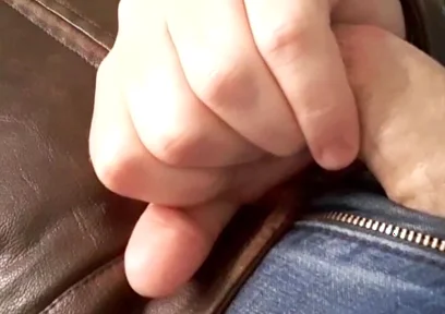 Edge and Cum on New Brown Leather Jacket