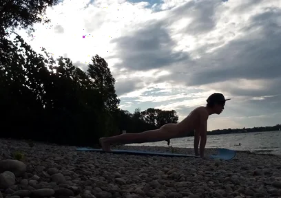 Slender Nudist Boy Does Yoga Nude on a Naturist Beach. Naked Yoga Video by Jon Arteen Gay Porn Model Skinny Naturist Twink Prac