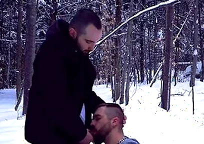 Two Straight Bearded Pig Unloading Their Balls In The Snowy Fields