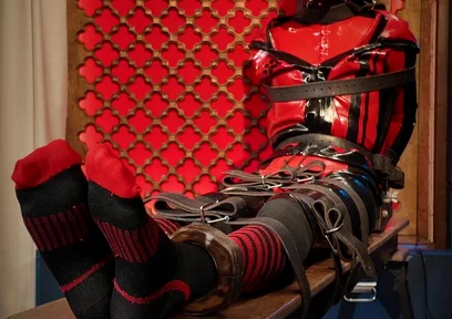 Slave Drone Tickling Session Silicone Suit, Socks & Merciless Sole Play