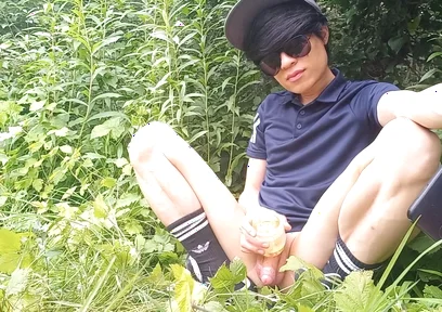 Gay Twink Jon Arteen Jerks off His Cock with an Oiled Fleshlight Outside in the Wilderness, His Cock Leaks Precum and Ejaculates