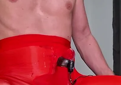 Sissy Boy Cumshot Through Nylon Bodysuit While Riding Fat Cock Anal Orgasm Lingerie