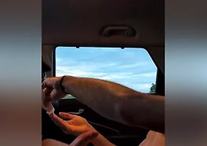 Jerking Off In The Car With Sunset As Trucks Go By
