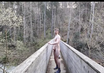 Horny French Twink Is Jerking off Outside on a Bridge