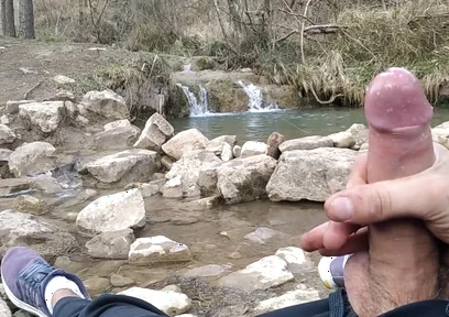 Uncut Big Fat Cock Hiker Unloads His Thick Cumshot in Exotic Place