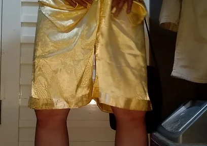 Crossdresser Cum Wearing Satin Pajamas