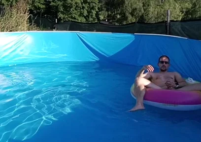 Wet Summer Ride. Handjob in the Pool