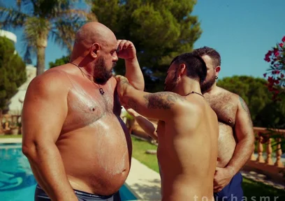 Putting Sun Cream on Two Big Handsome Bears Massage Asmr