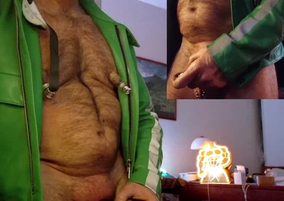 Cop Pumps His Balls, Cock and Nips While Wearing His Cop Leather