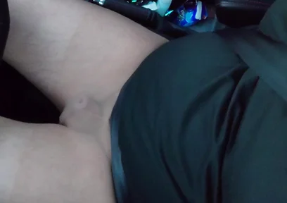Small Penis in Light Pantyhose While Driving a Car