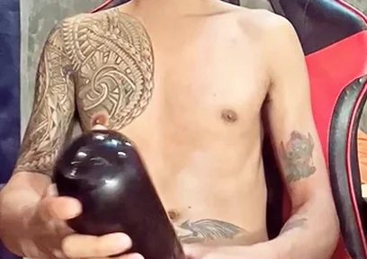 Pinoy Horny Inked Twink Playing with His Masturbator Toy