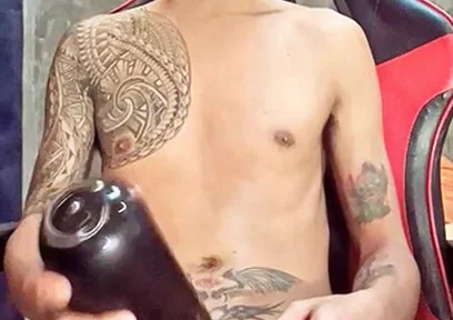 Pinoy Horny Inked Twink Playing with His Masturbator Toy