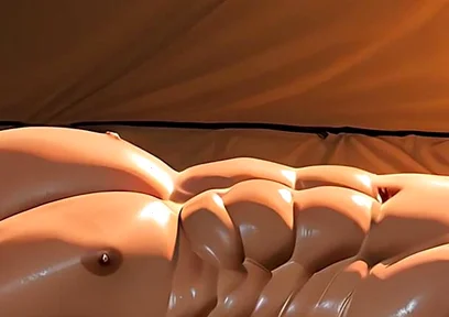 Roided Asian Hunk Lying in Luxury Tent Under Stars at Sunrise