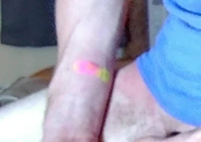 Jerking off with Blue Beater on, Standing up Near Camera