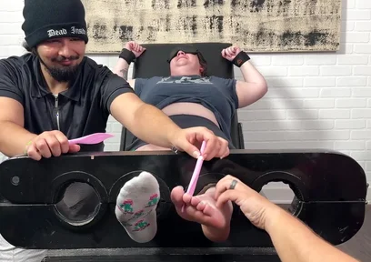 Ticklish Chicks - Tklnurse Blindfolded And Tag Team Tickled By Magic Tickler Until She Gigglegasms