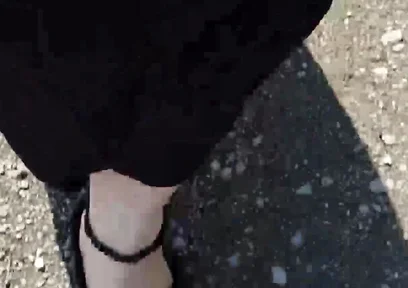 Outdoor in a Black Caftan and Barefoot in Black Birkenstocks