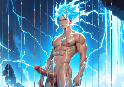 Lightning Elemental Solo Boy Jerking Erect Dick with Electric Glow