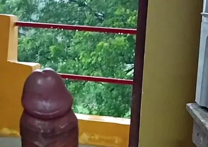 Indian Boy Naked in Rain in Balcony Huge Cock Masturbation