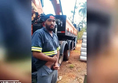 Worker Masturbating at the Construction Site Behind the Company Truck