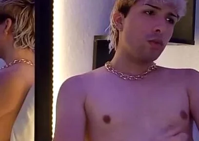 Blond Twink Stroking His Huge Uncut Cock on Webcam