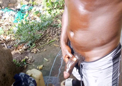 Massive and Hard 5 Minutes BBC Cumshot Behind Neighbors Outdoor Bathroom