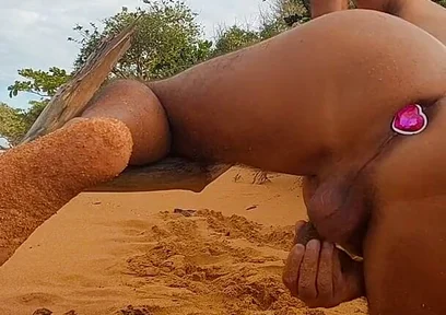 Naked Ladysilva on the Beach Showing off Her Tanned Hot Ass with Butt Plug