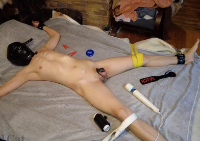 Chastity Guy Tied to the Bed, Allowed to Cum and Locked Again
