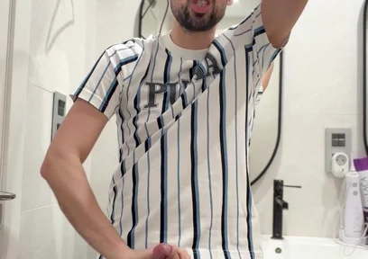 Hot Stepdaddy Wanking off in Public Bathroom