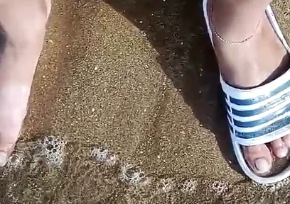 Feet and the Sea Extra Slowmotion - One Foot Barefoot and Foot in Slide - Great Feet in Sea