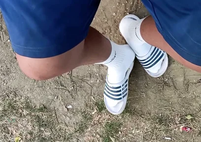 Making Socks Dirty in Slides - Used Socks and Slides and Uncut Soft Cock