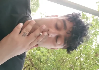 Smoking Outdoor and Showing Balls and Soft Uncut Cock