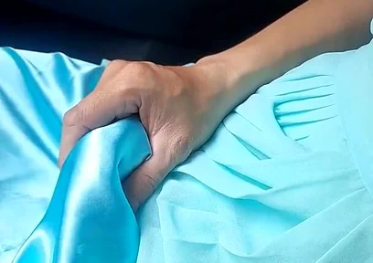 Cum Wearing Blue Chiffon Dress with Satin Lining