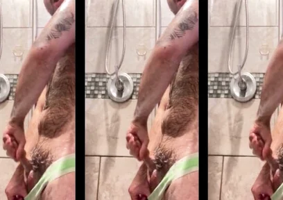 Handsome Hairy Hung Shower Bator Horny at the Gym Needed to Edge and Sperm for My Guys