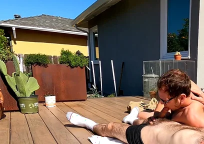 Boy Surprises Stepdaddy Strips and Sucks Him Outdoors