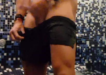 Risky Masturbation in Luxury Spa Sauna - Big Hard Cock Jerk to Huge Cum Almost Caught