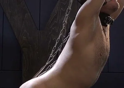 Zeus Stress Pose Session Sweaty Body, Ballgag and Anal Hook
