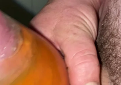 Uncut Cock with Tied Balls Pisses and Cums in Condom