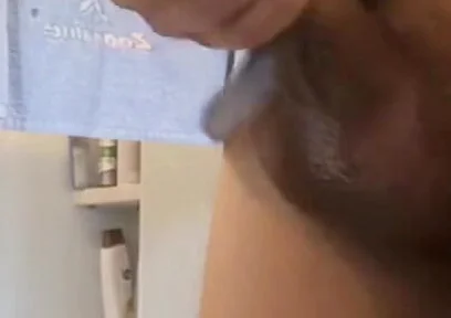 Quick Bathroom Sink Jerkoff with Huge Load of Cum
