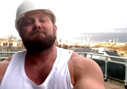 Builder Iron Bending Muscle Flexing and Measuring