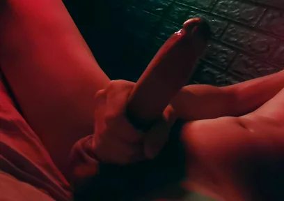 Very Passionately Masturbates a Huge Cock at Night and Moans!