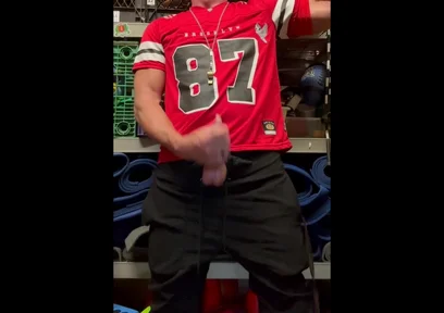 Jockdad87 Shoots a Load of Cum in His #87 Jersey