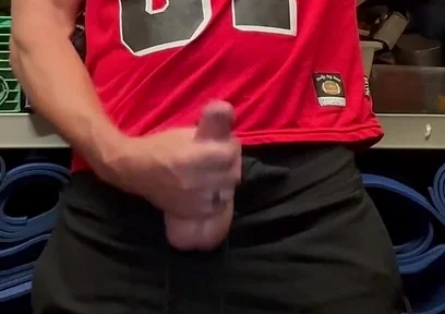 Jockdad87 Shoots a Load of Cum in His #87 Jersey