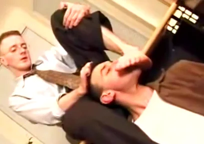 Vintage Office Worship- Dress Shoes, Black Socks, And Bare Feet Under The Desk